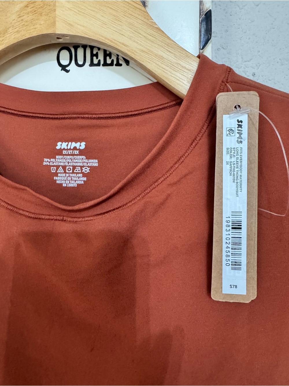 SKIMS Long Sleeve Rust Crewneck Bodysuit - Picture 2 of 5